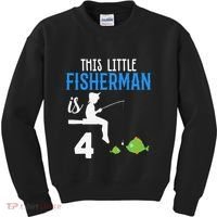 This Little Fisherman Is 4 Th Cute Birthday Gift Kids Sweatshirt thumb 0