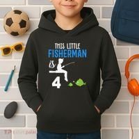 This Little Fisherman Is 4 Th Cute Birthday Gift Kids Hoodie thumb 2