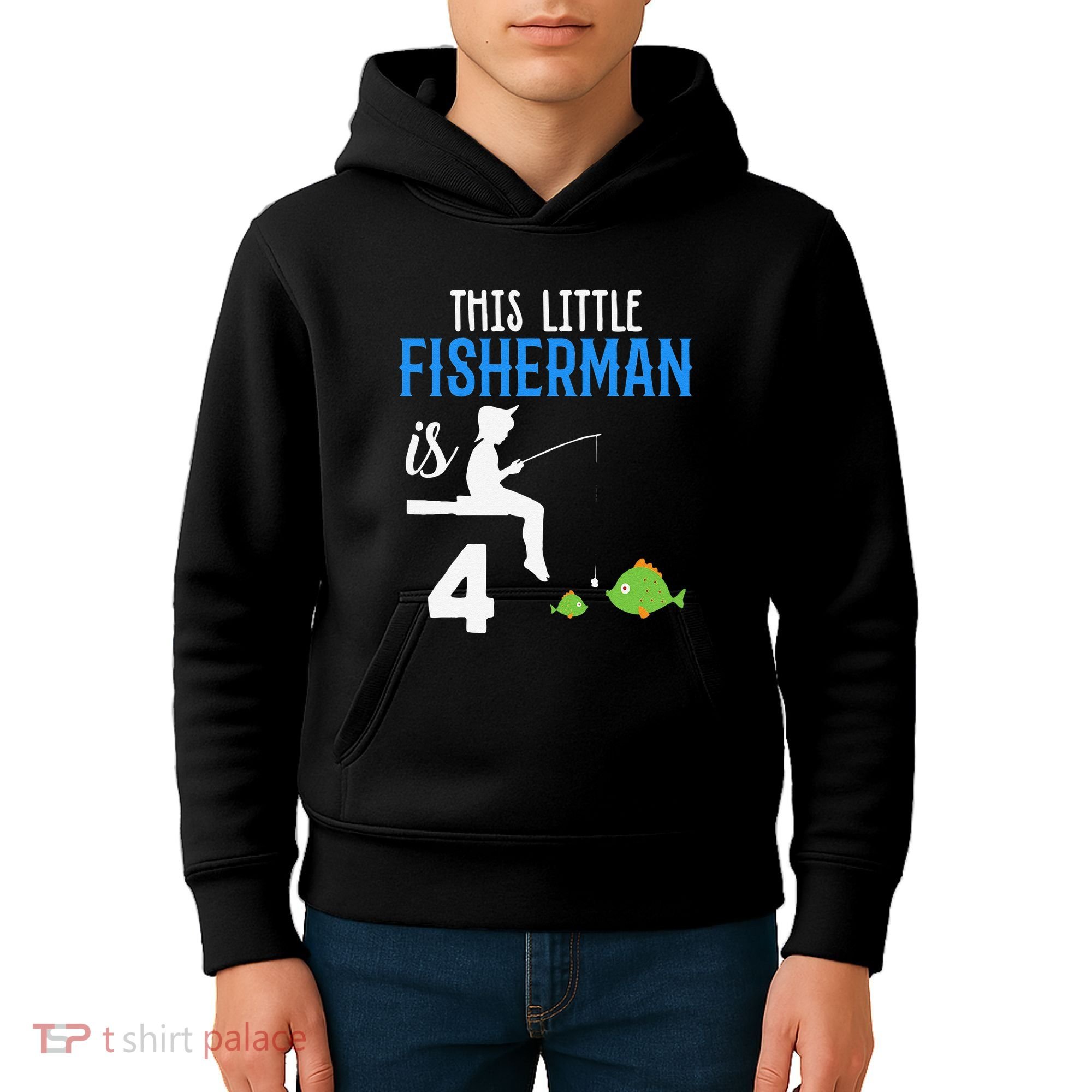 This Little Fisherman Is 4 Th Cute Birthday Gift Kids Hoodie