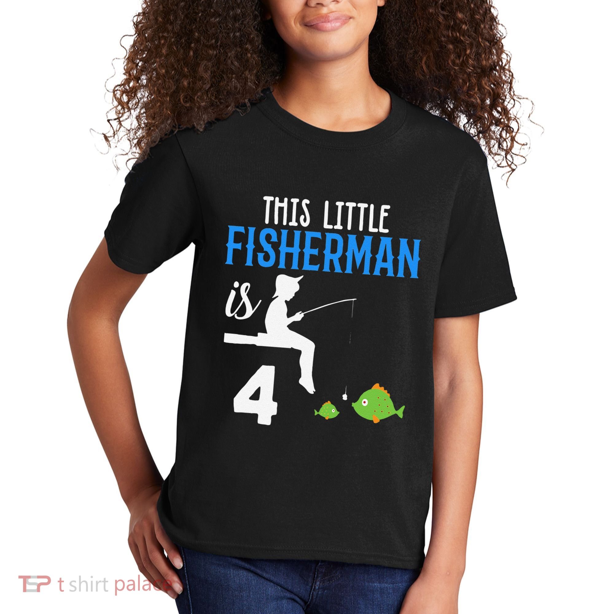 This Little Fisherman Is 4 Th Cute Birthday Gift Kids T-Shirt