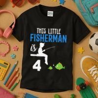 This Little Fisherman Is 4 Th Cute Birthday Gift Kids T-Shirt thumb 3