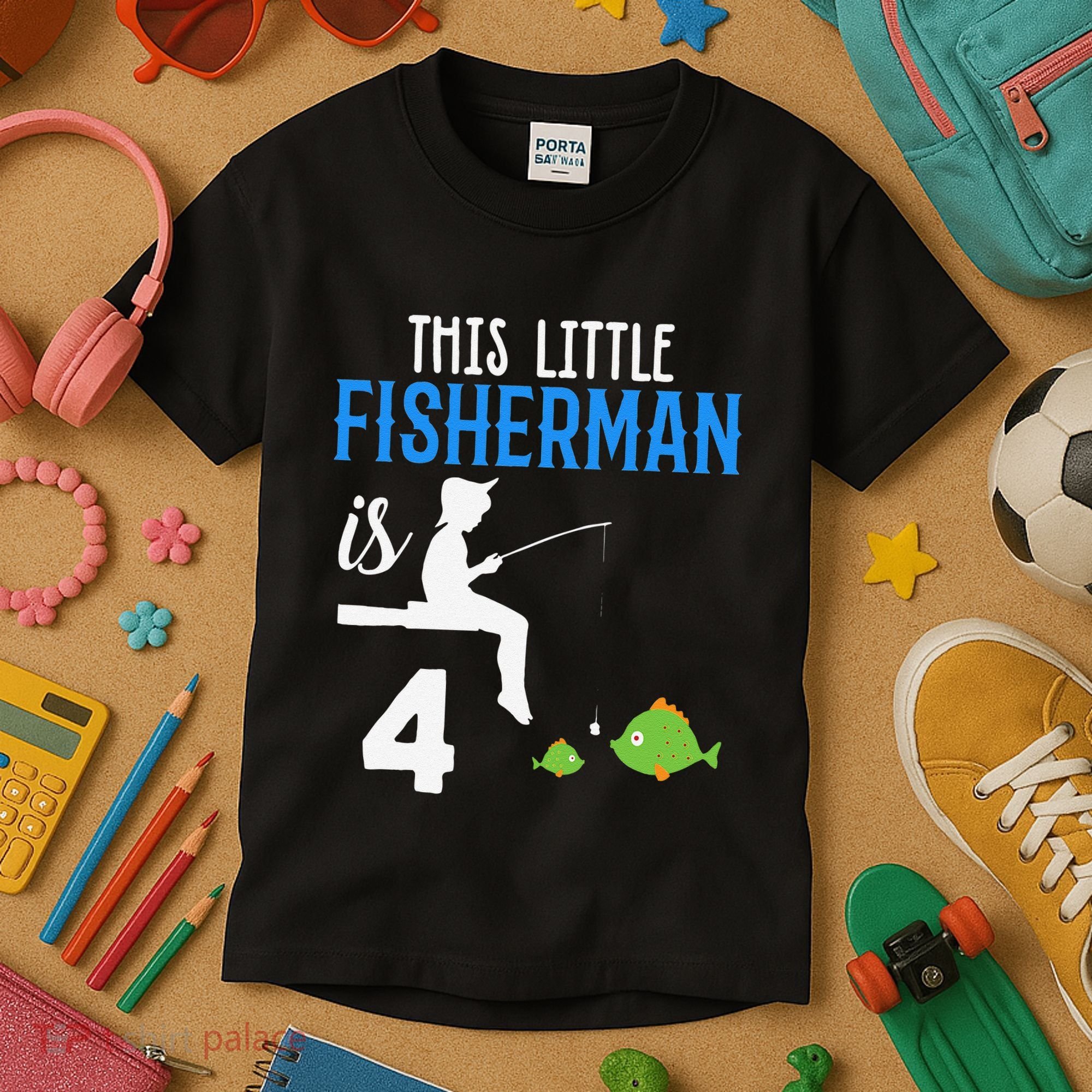 This Little Fisherman Is 4 Th Cute Birthday Gift Kids T-Shirt