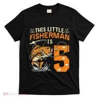 This Little Fisherman Is 5 Fishing 5 Years Old Birthday Gift T-Shirt thumb 0