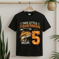This Little Fisherman Is 5 Fishing 5 Years Old Birthday Gift T-Shirt thumb 2