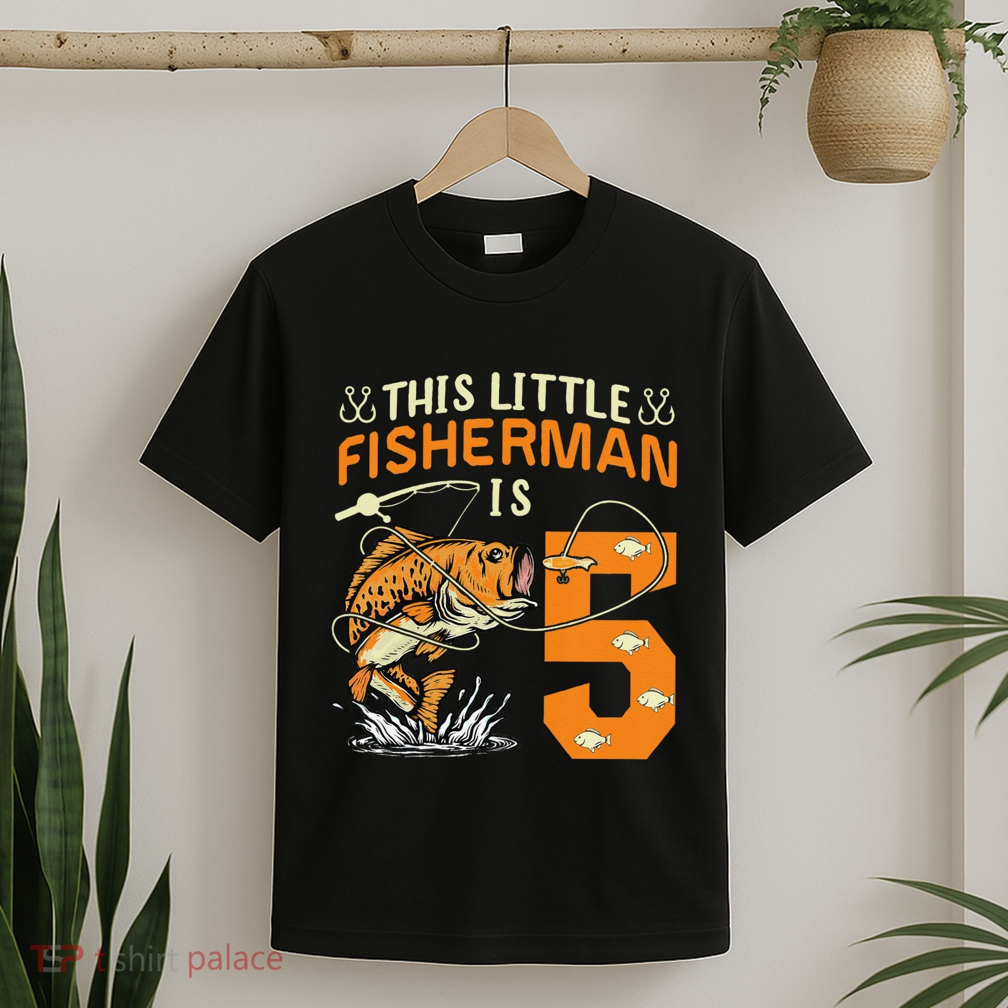 This Little Fisherman Is 5 Fishing 5 Years Old Birthday Gift T-Shirt