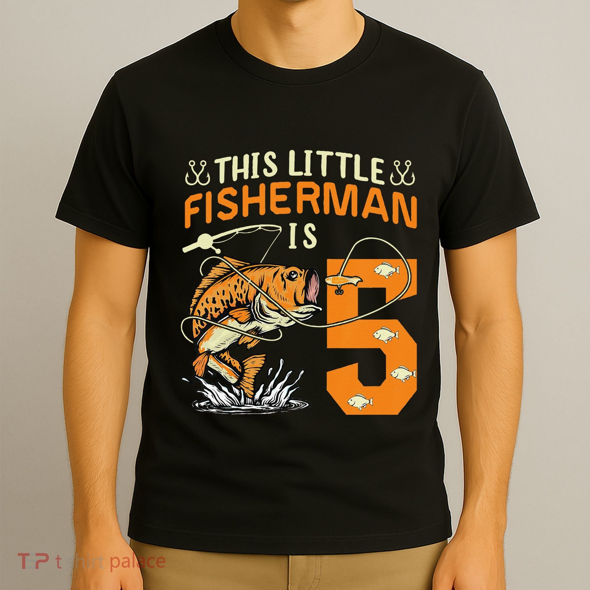 This Little Fisherman Is 5 Fishing 5 Years Old Birthday Gift T-Shirt