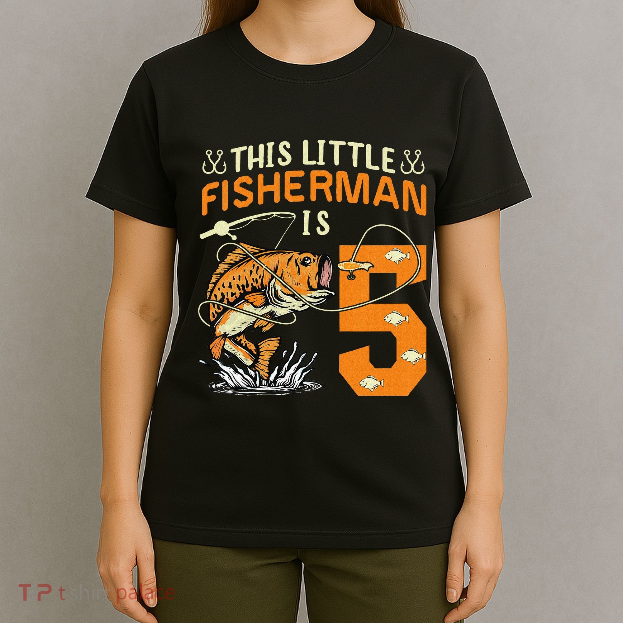 This Little Fisherman Is 5 Fishing 5 Years Old Birthday Gift T-Shirt