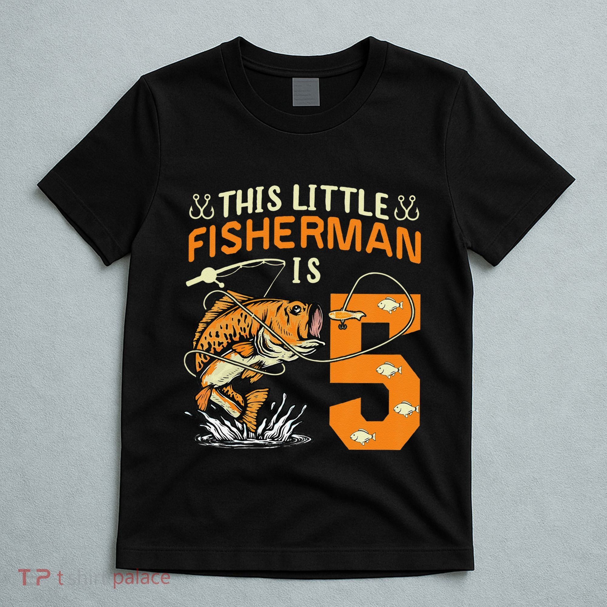 This Little Fisherman Is 5 Fishing 5 Years Old Birthday Gift T-Shirt