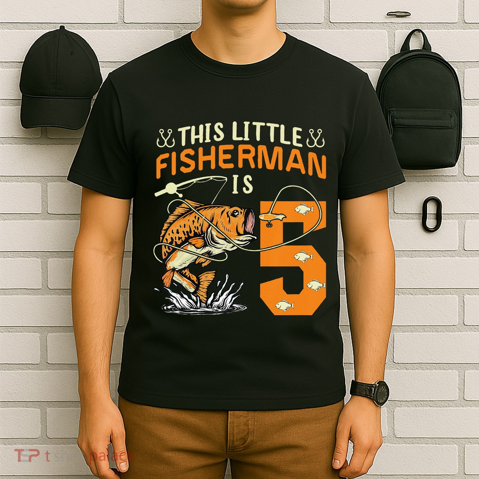 This Little Fisherman Is 5 Fishing 5 Years Old Birthday Gift T-Shirt