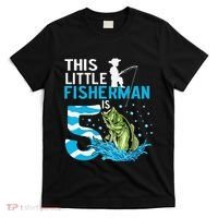 This Little Fisherman Is 5 Fishing 5 Years Old Birthday T-Shirt thumb 0