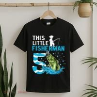 This Little Fisherman Is 5 Fishing 5 Years Old Birthday T-Shirt thumb 2