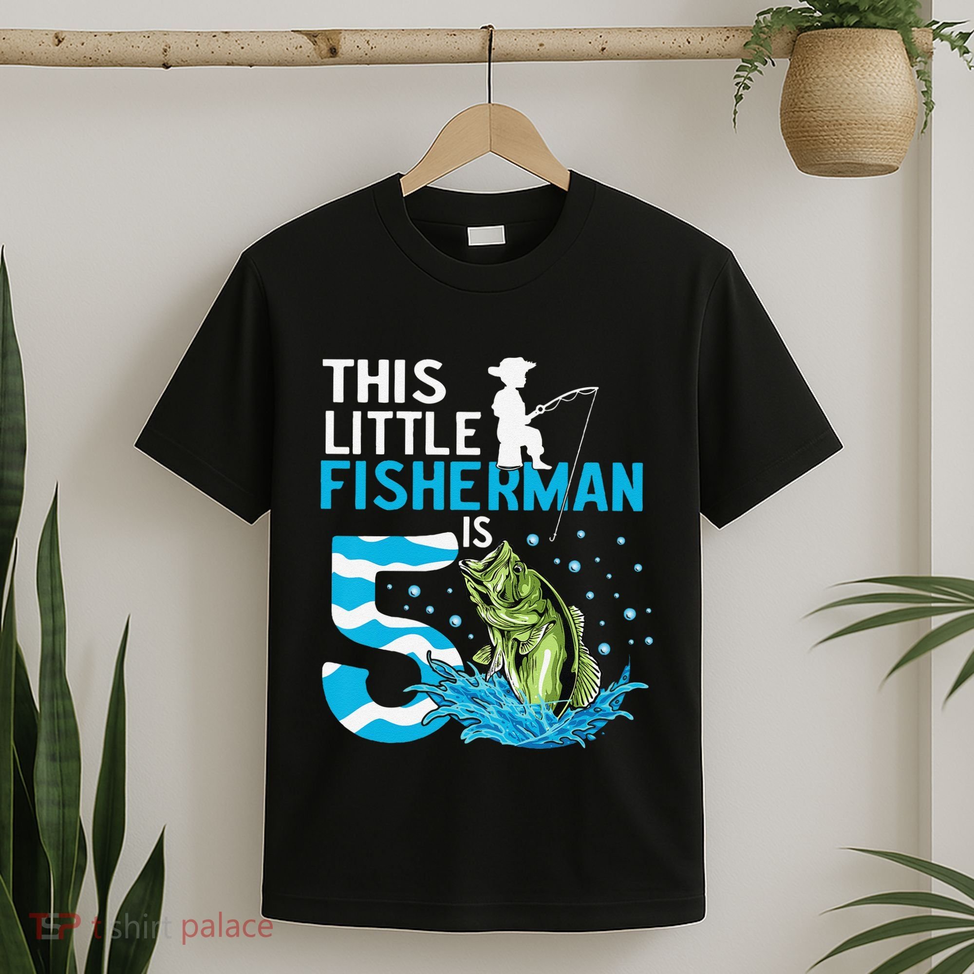 This Little Fisherman Is 5 Fishing 5 Years Old Birthday T-Shirt