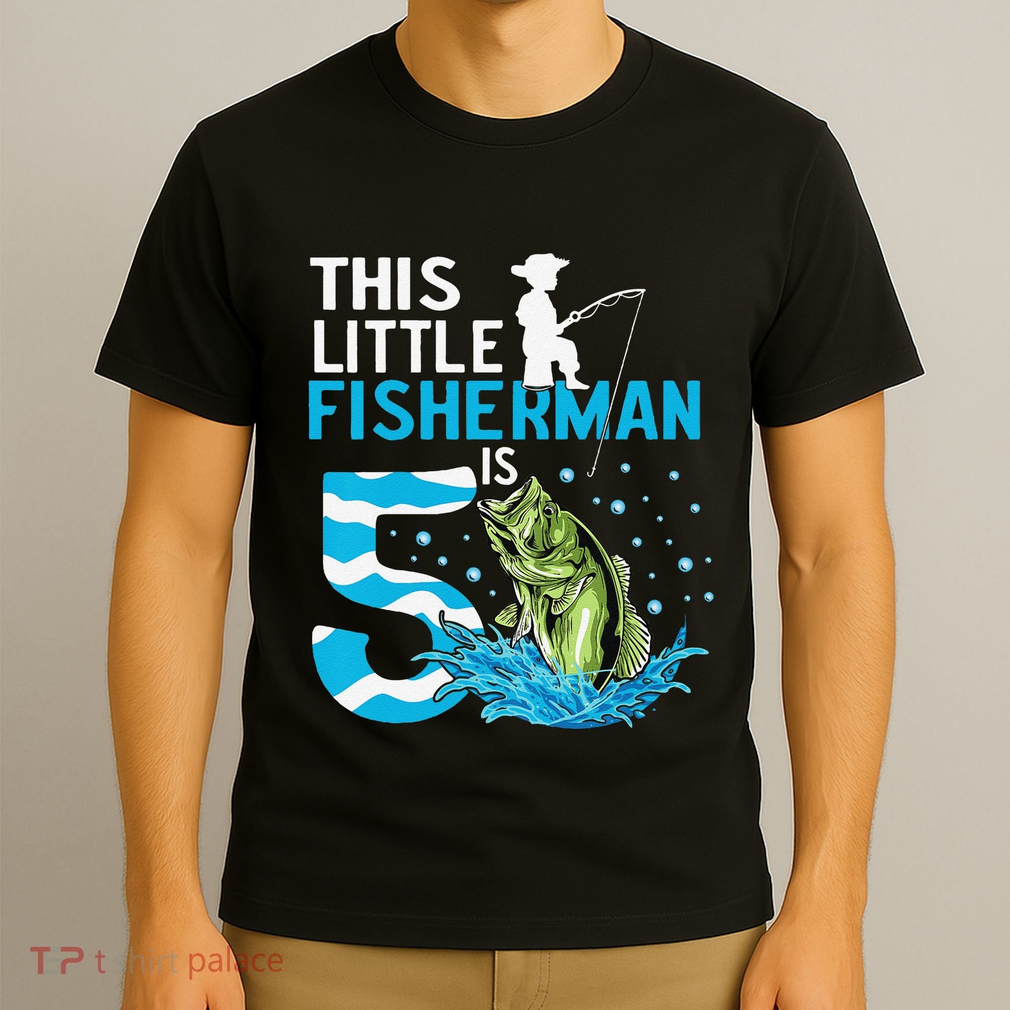 This Little Fisherman Is 5 Fishing 5 Years Old Birthday T-Shirt
