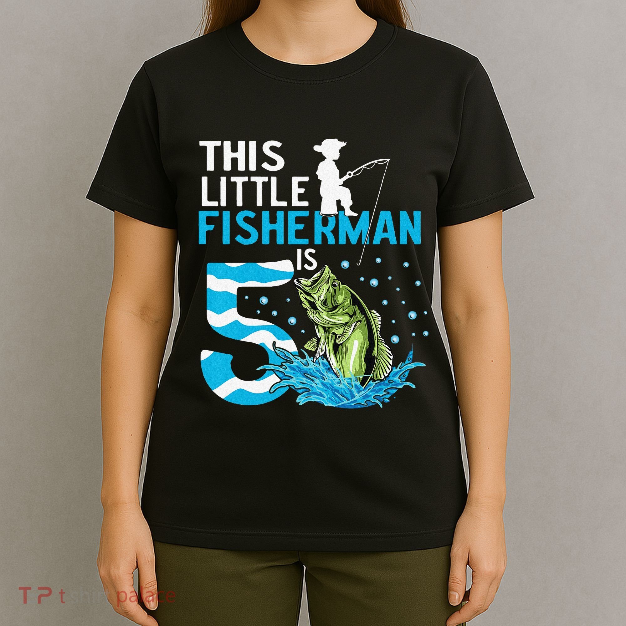 This Little Fisherman Is 5 Fishing 5 Years Old Birthday T-Shirt