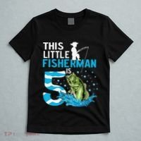 This Little Fisherman Is 5 Fishing 5 Years Old Birthday T-Shirt thumb 5