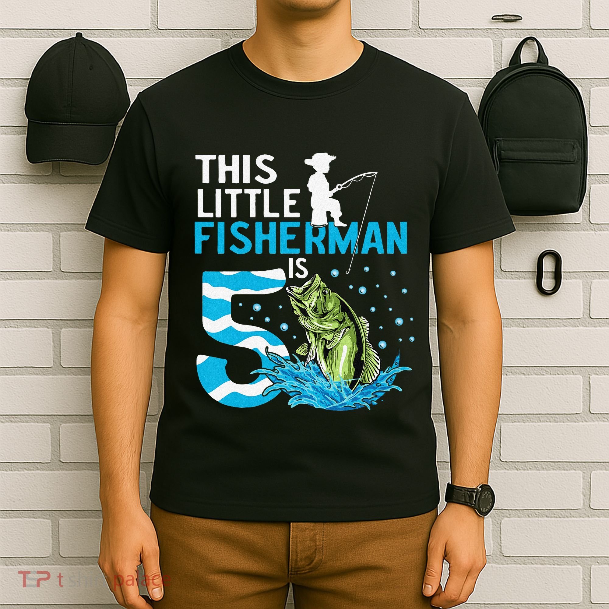 This Little Fisherman Is 5 Fishing 5 Years Old Birthday T-Shirt