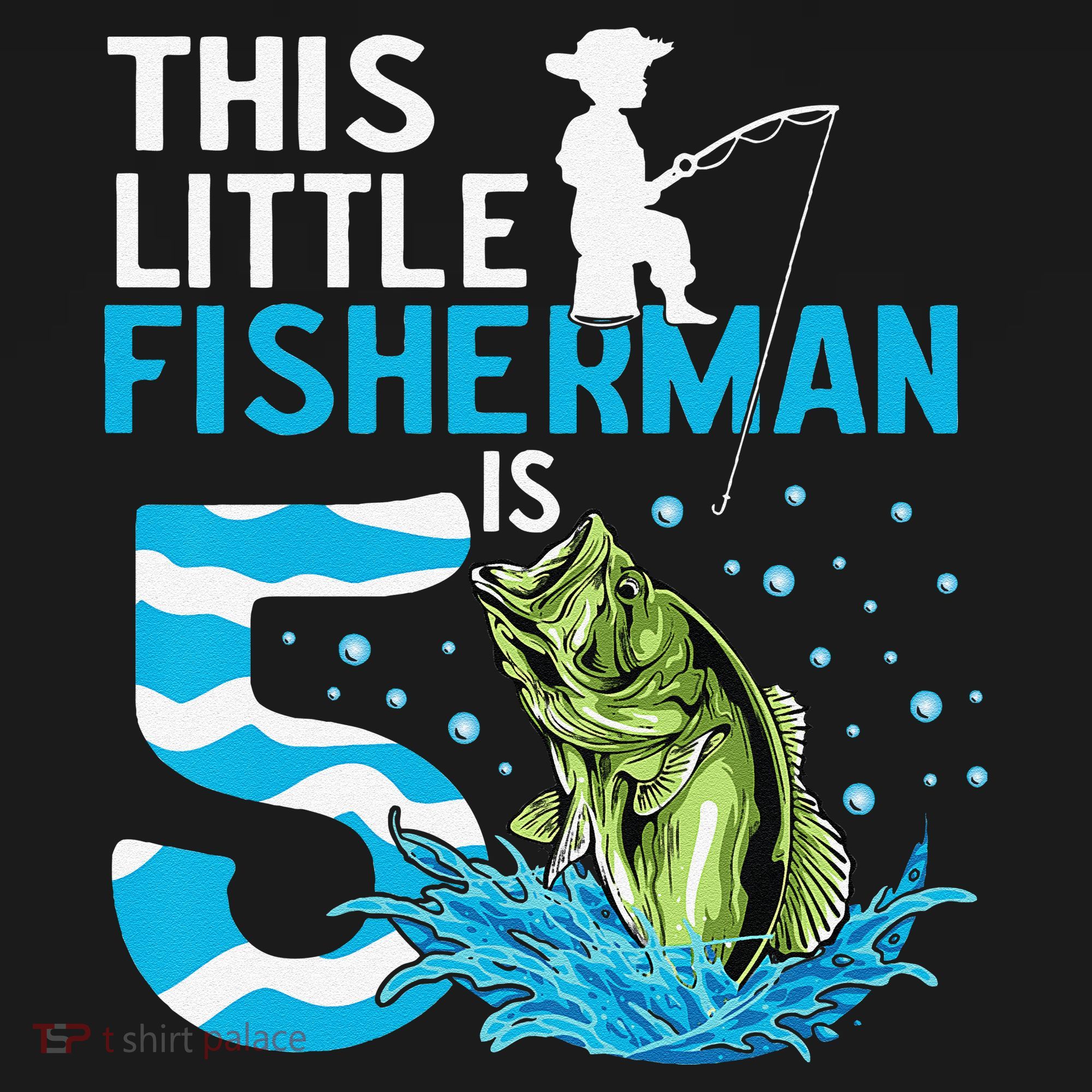 This Little Fisherman Is 5 Fishing 5 Years Old Birthday T-Shirt
