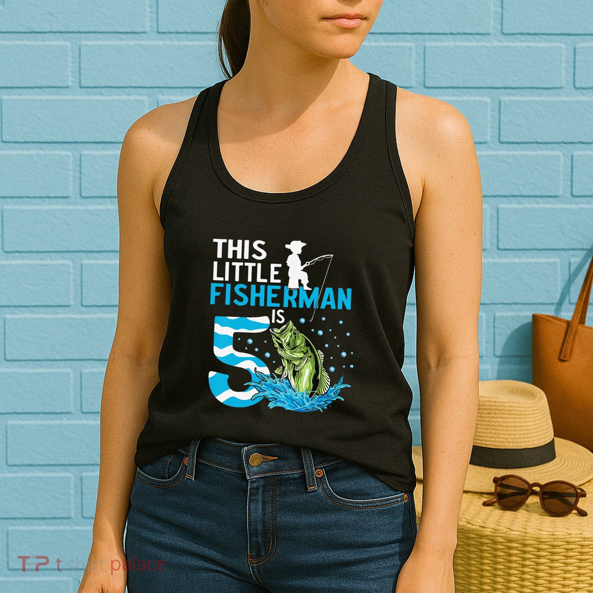 This Little Fisherman Is 5 Fishing 5 Years Old Birthday Women's Tank Top