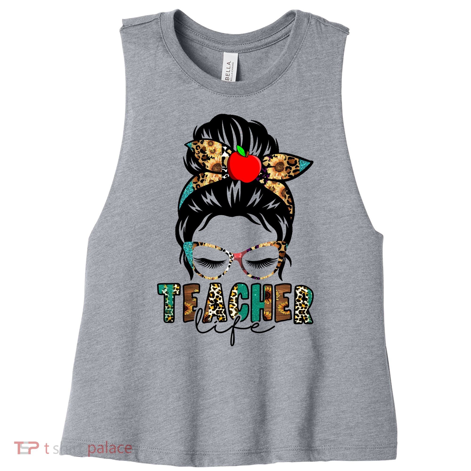 Teacher Life Female Bun Women's Racerback Cropped Tank