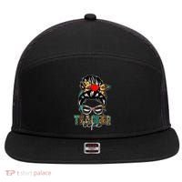 Teacher Life Female Bun 7 Panel Mesh Trucker Snapback Hat thumb 0