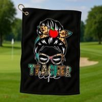Teacher Life Female Bun Golf Towel thumb 1