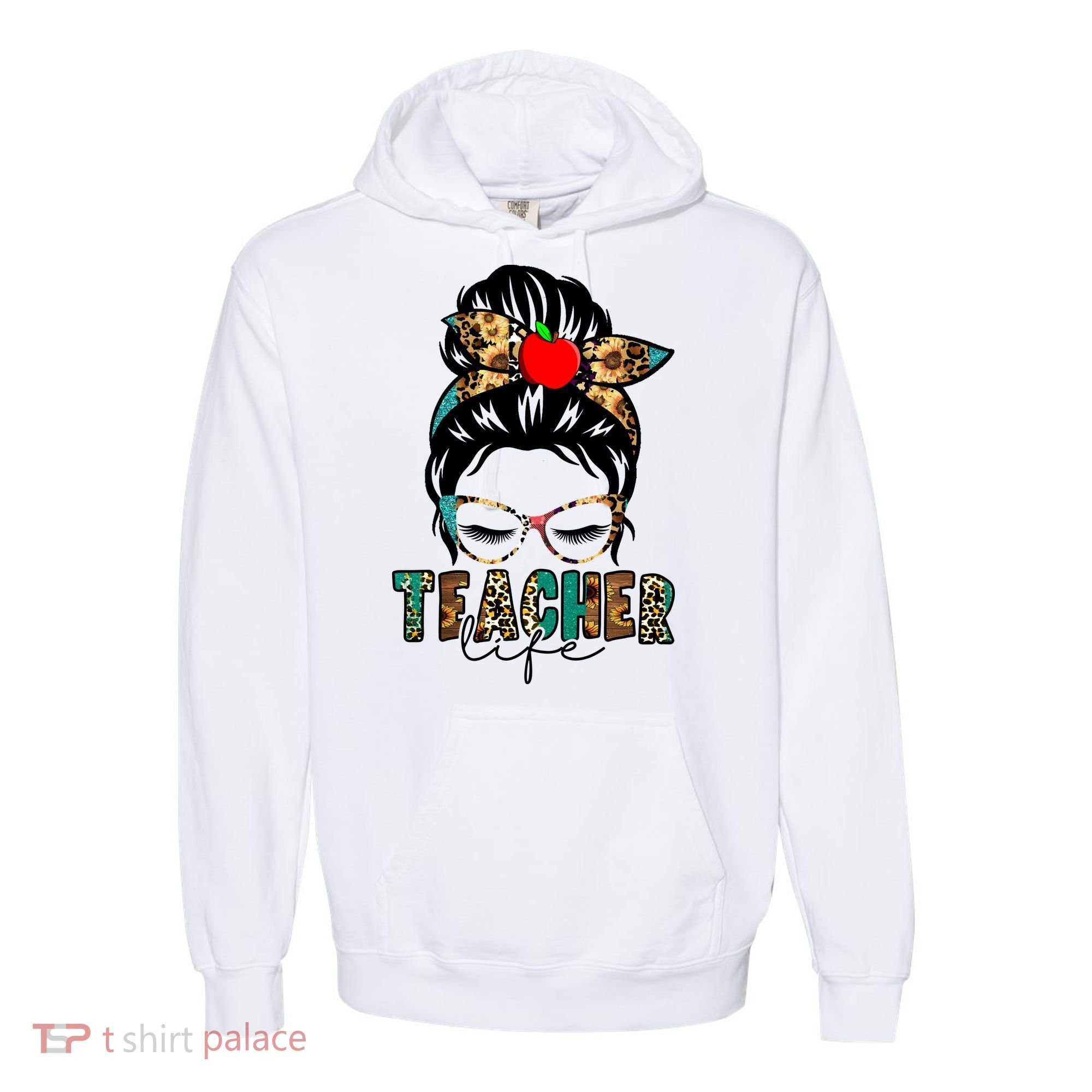 Teacher Life Female Bun Comfort Colors Garment-Dyed Hooded Sweatshirt