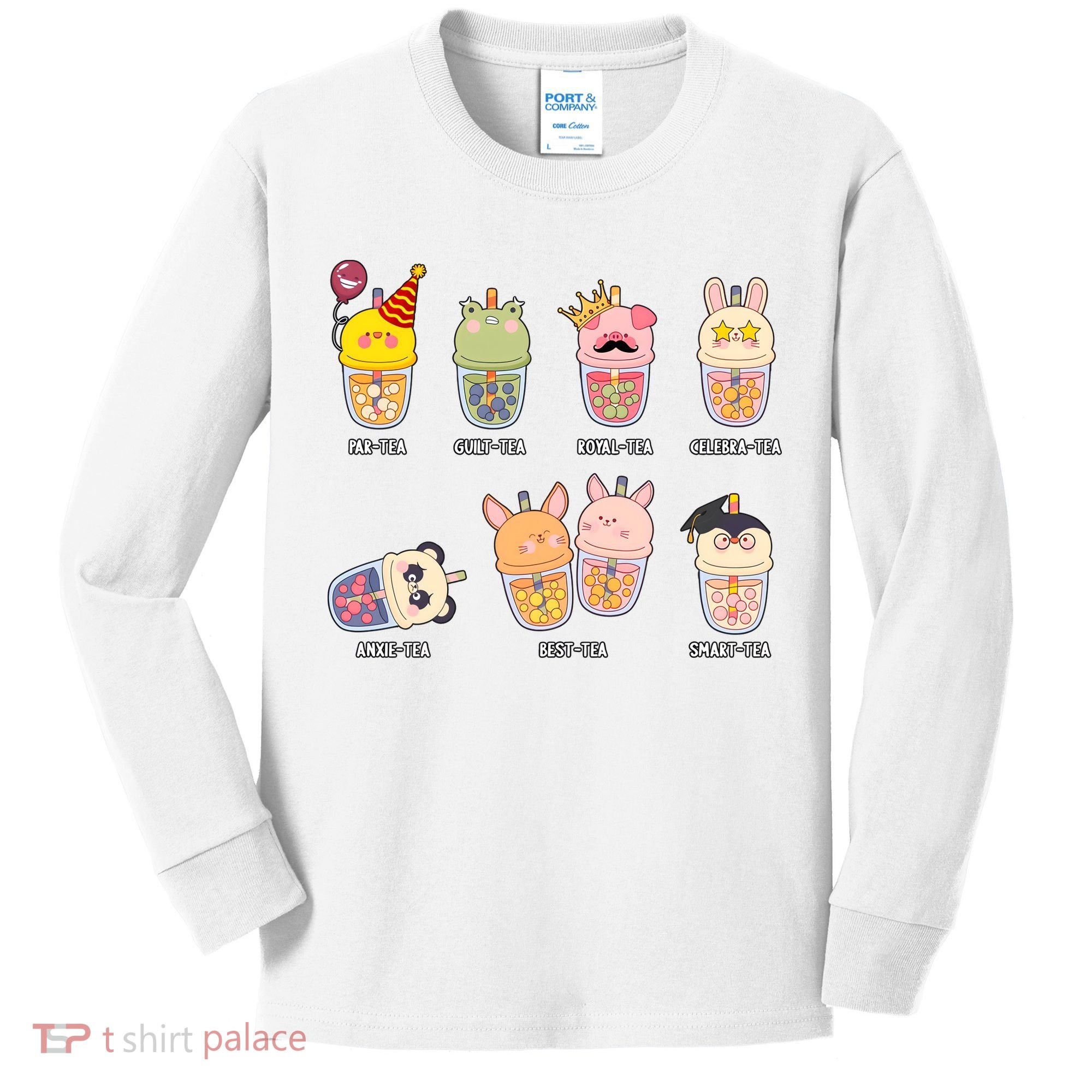 Tea Life Funny Cute Milk Tea Cup Milk Tea Lover Humorous Puns Kids Long Sleeve Shirt