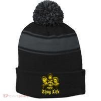 Thug Life Golden Stripe Pom Pom Beanie thumb 0