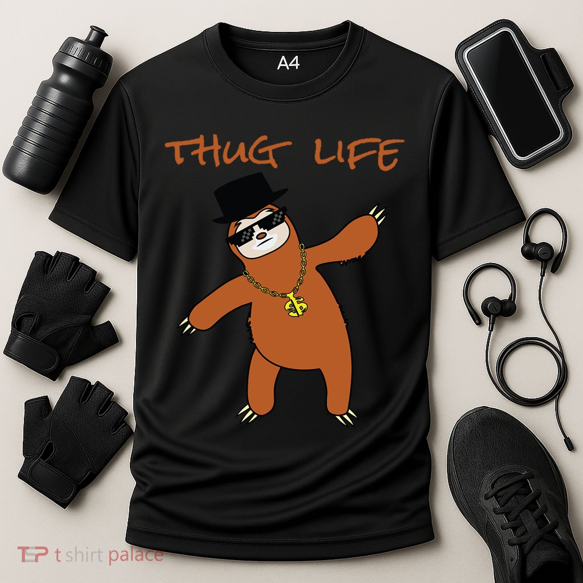 Thug Life Gangsta Sloth Cooling Performance Crew T-Shirt