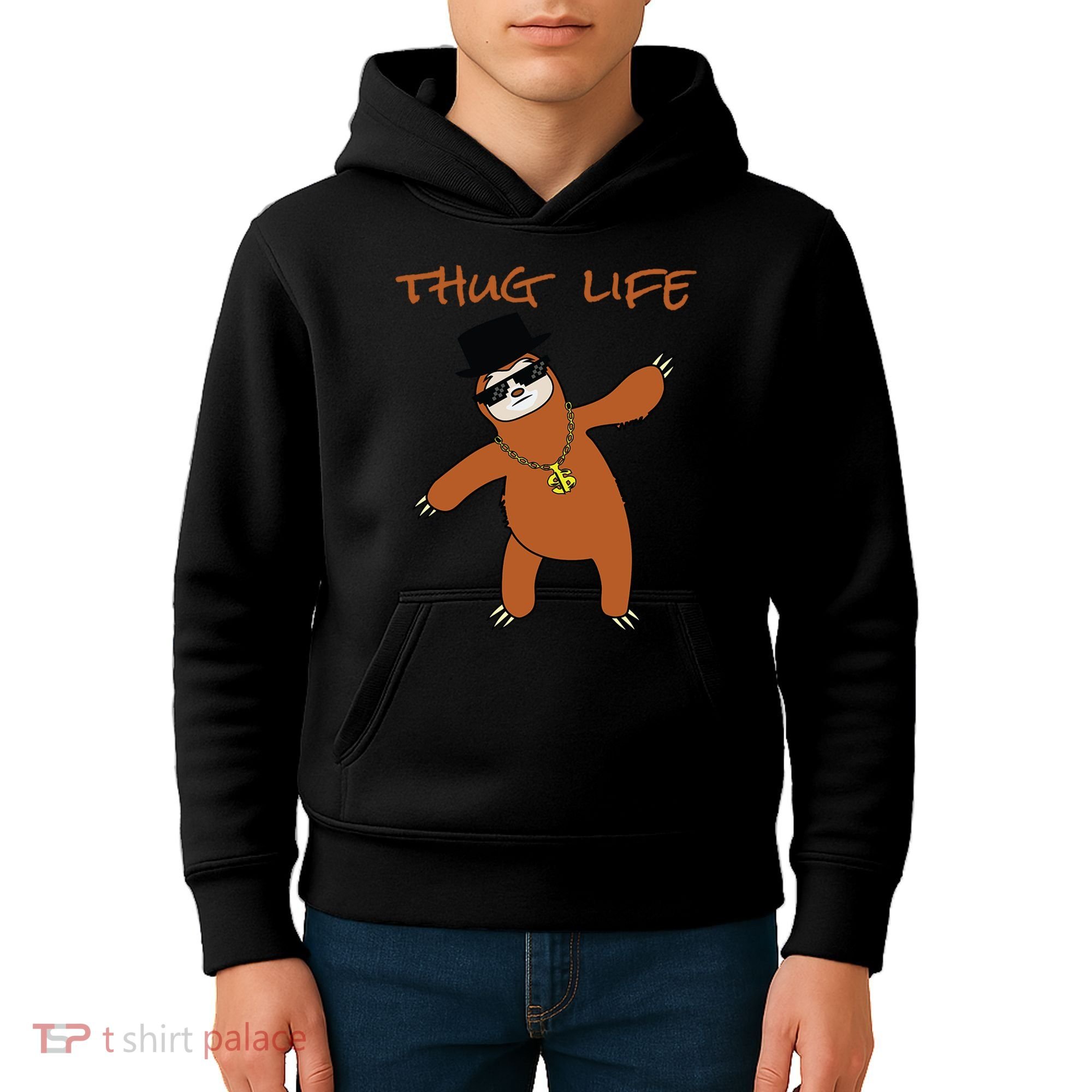 Thug Life Gangsta Sloth Kids Hoodie