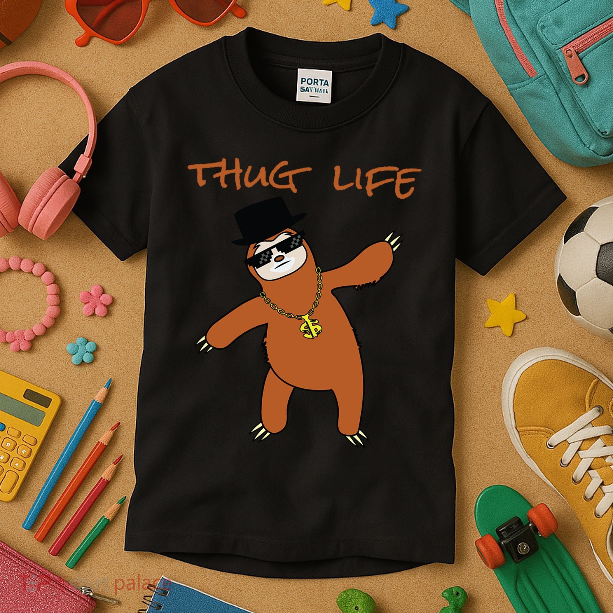 Thug Life Gangsta Sloth Kids T-Shirt