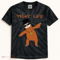 Thug Life Gangsta Sloth Kids Tie-Dye T-Shirt thumb 0
