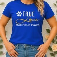 True Love Has Four Paws Funny Dogs Cats Valentine Gift Women's T-Shirt thumb 2