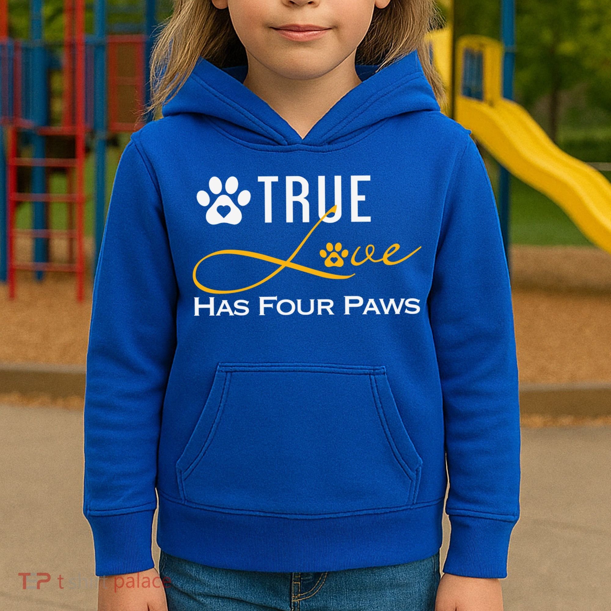 True Love Has Four Paws Funny Dogs Cats Valentine Gift Kids Hoodie