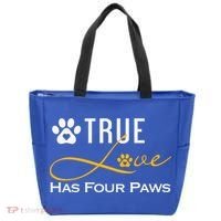 True Love Has Four Paws Funny Dogs Cats Valentine Gift Tote Bag thumb 0