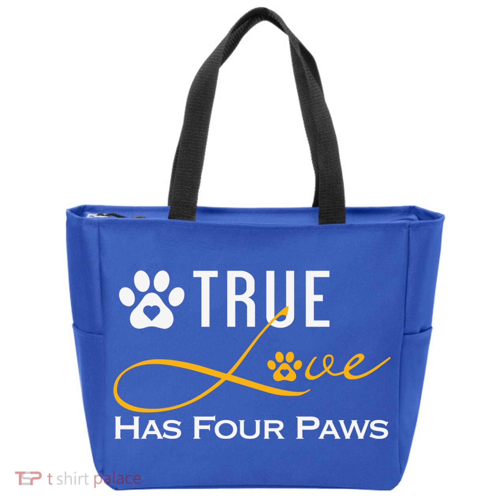 True Love Has Four Paws Funny Dogs Cats Valentine Gift Tote Bag