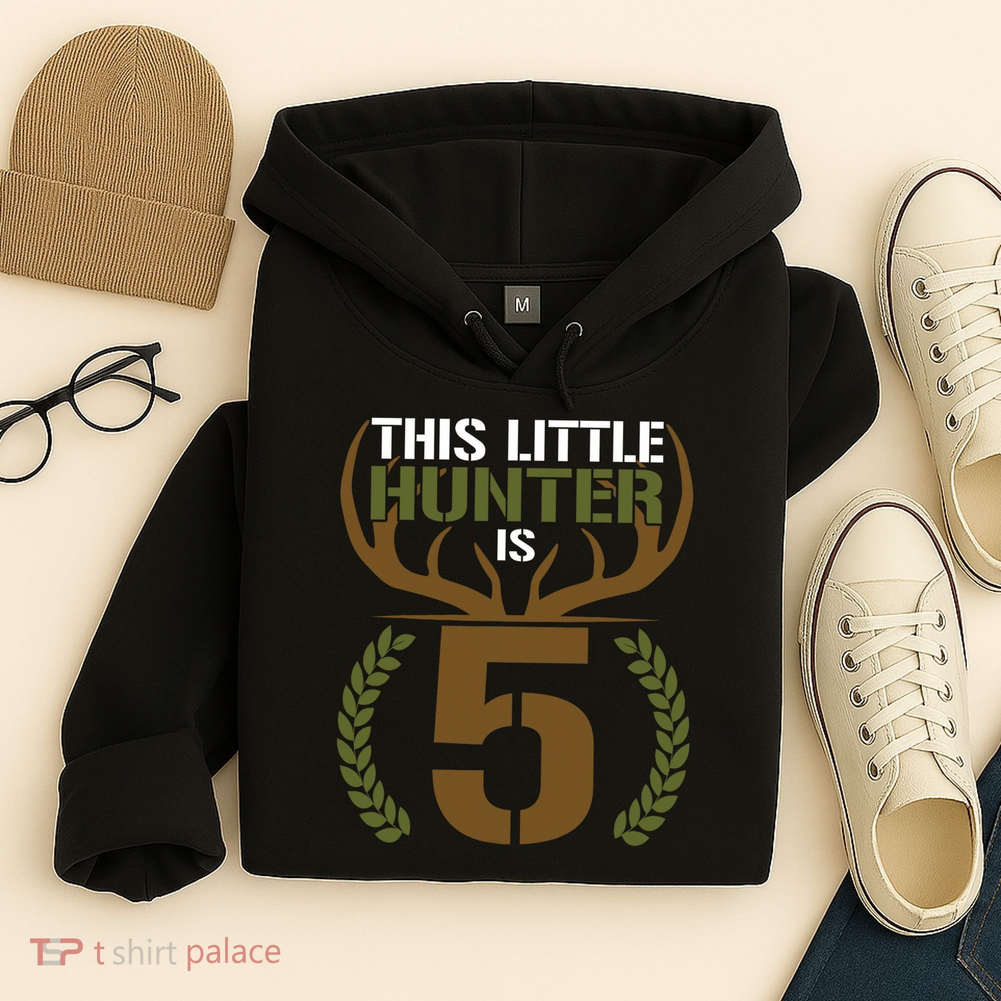 This Little Hunter Is 5 Years Old 5th Birthday Deer Hunter Hoodie