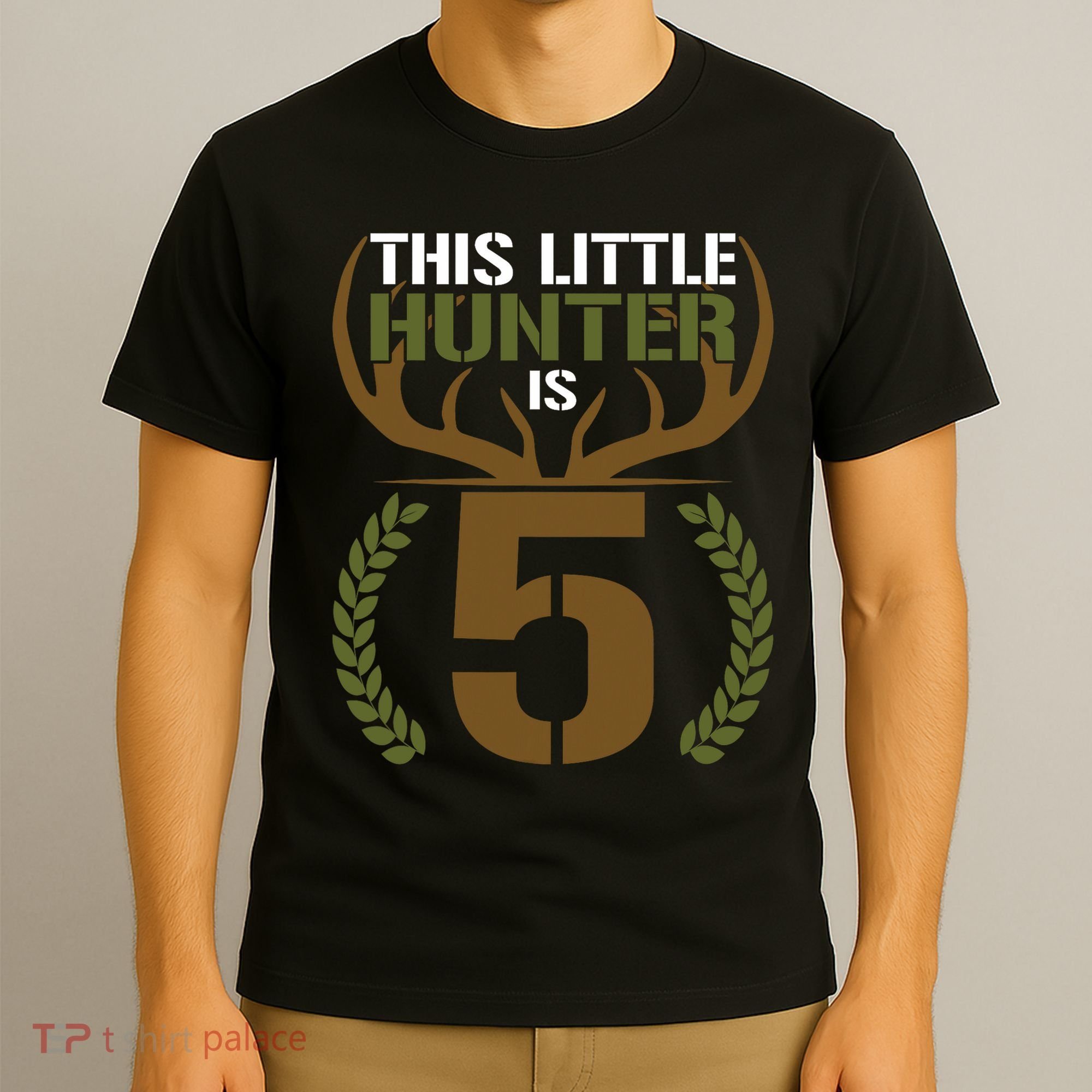 This Little Hunter Is 5 Years Old 5th Birthday Deer Hunter T-Shirt