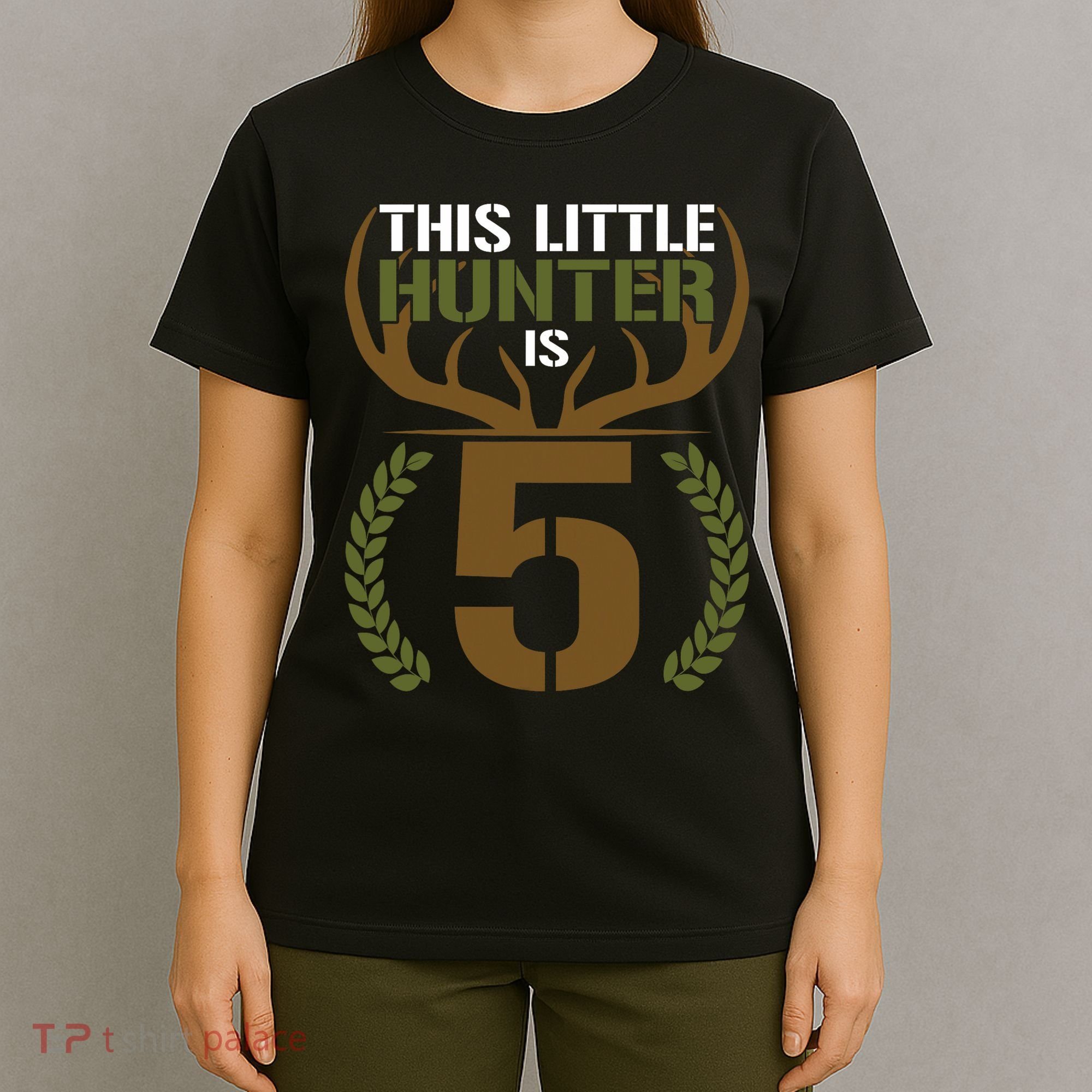This Little Hunter Is 5 Years Old 5th Birthday Deer Hunter T-Shirt