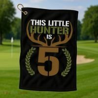 This Little Hunter Is 5 Years Old 5th Birthday Deer Hunter Golf Towel thumb 1