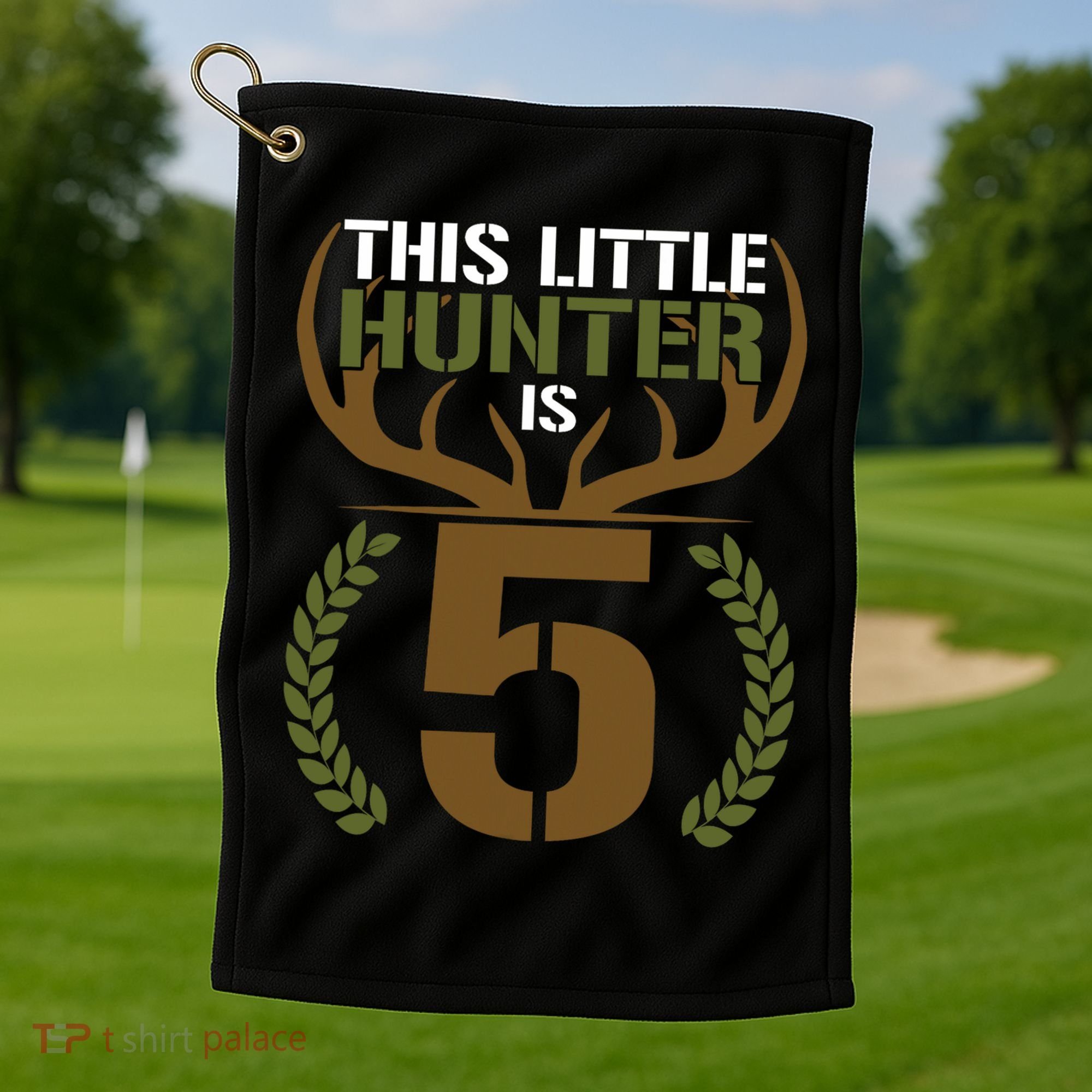 This Little Hunter Is 5 Years Old 5th Birthday Deer Hunter Golf Towel