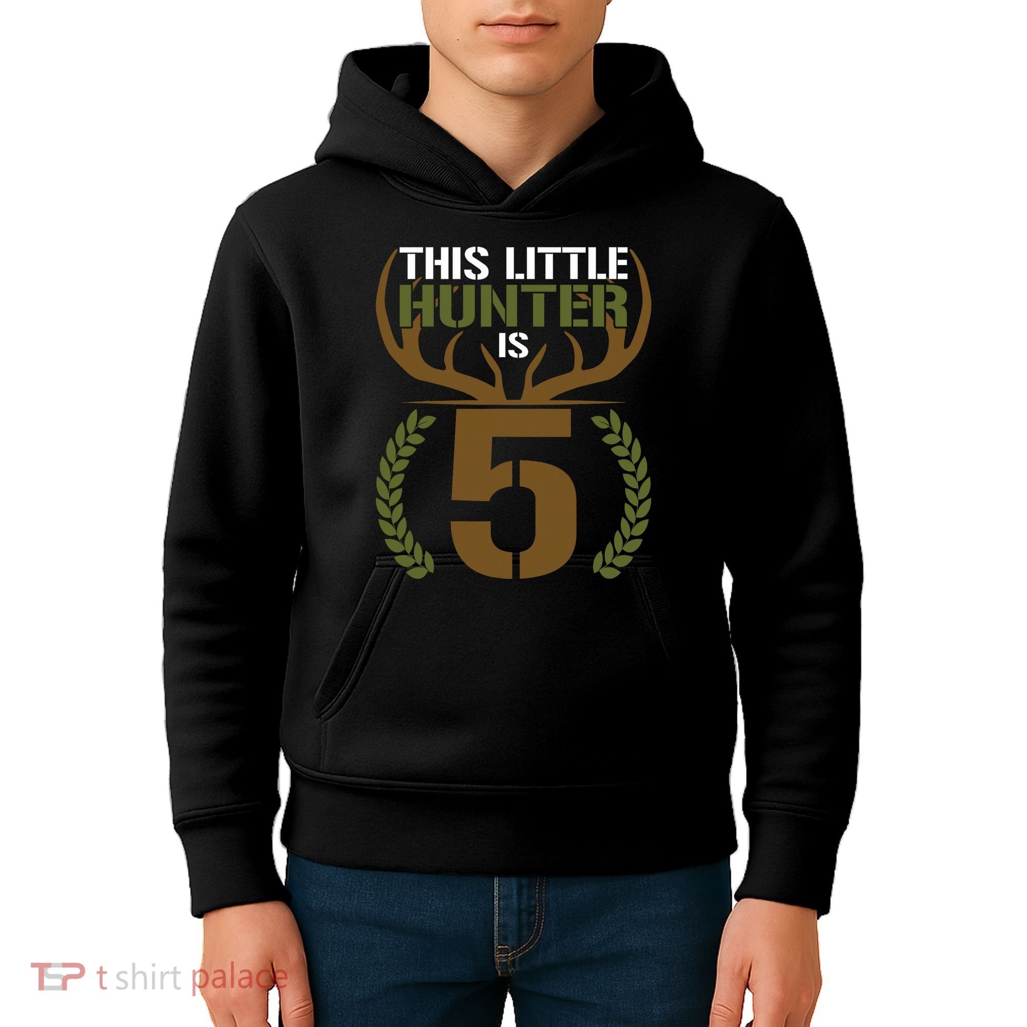 This Little Hunter Is 5 Years Old 5th Birthday Deer Hunter Kids Hoodie