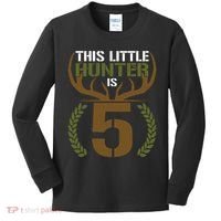 This Little Hunter Is 5 Years Old 5th Birthday Deer Hunter Kids Long Sleeve Shirt thumb 0