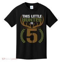 This Little Hunter Is 5 Years Old 5th Birthday Deer Hunter Kids T-Shirt thumb 0