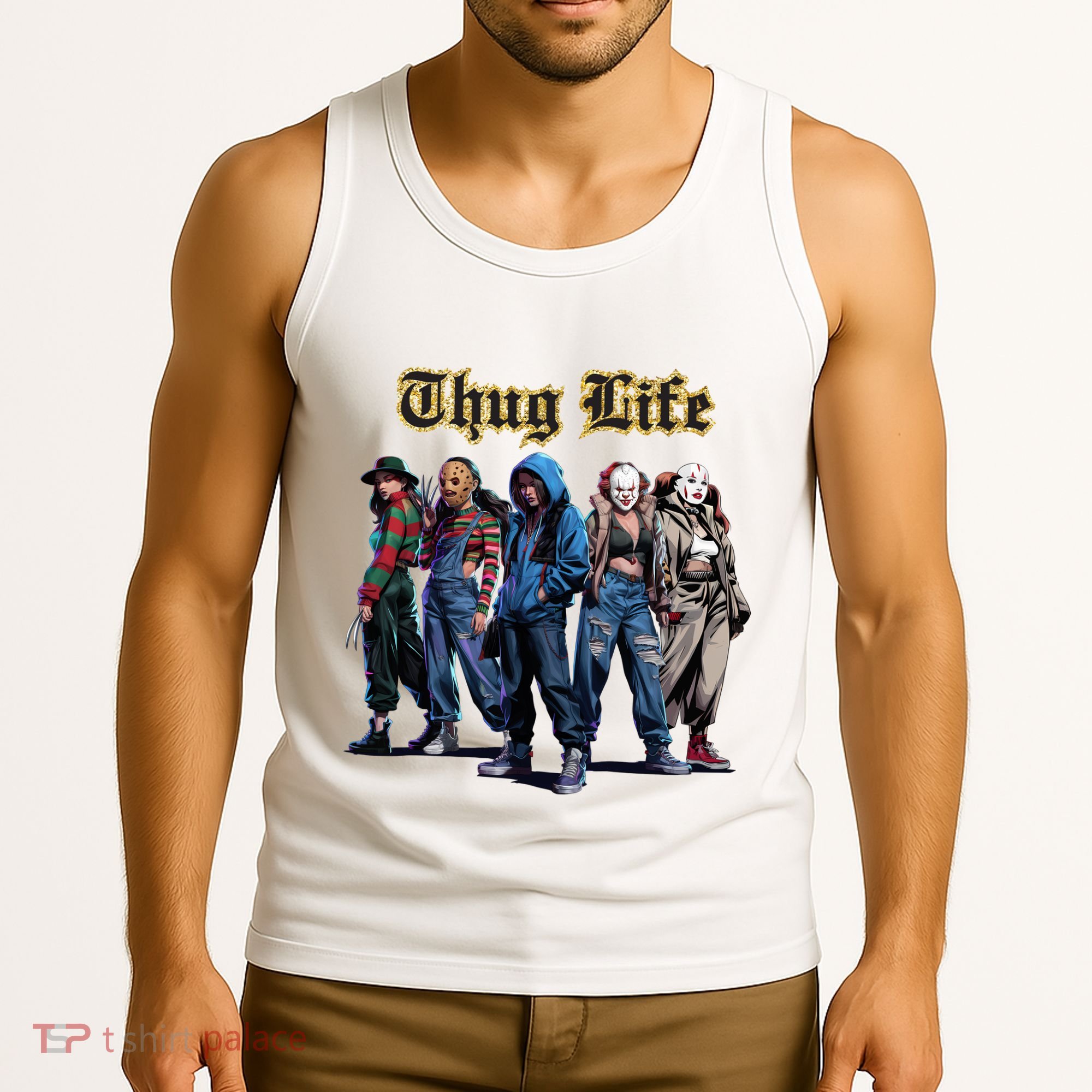 Thug Life Horror Characters Scary Movie Krueger Myers Pennywise Halloween Tank Top