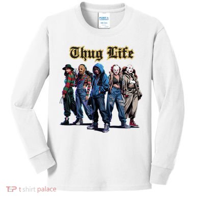 Thug Life Horror Characters Scary Movie Krueger Myers Pennywise Halloween Kids Long Sleeve Shirt