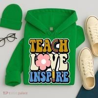 Teach Love Inspire Retro Gift For Teacher Hoodie thumb 4