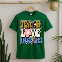 Teach Love Inspire Retro Gift For Teacher T-Shirt thumb 2