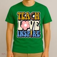 Teach Love Inspire Retro Gift For Teacher T-Shirt thumb 3