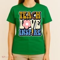 Teach Love Inspire Retro Gift For Teacher T-Shirt thumb 4